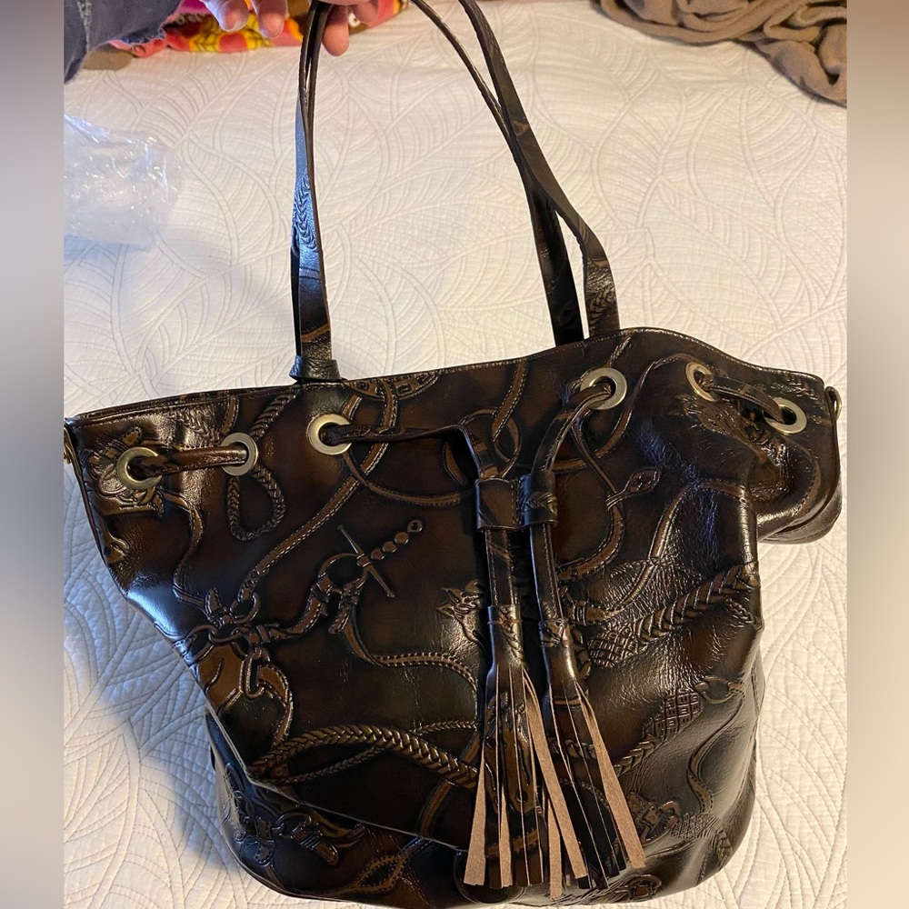 Punto Fibbia Dark Brown Leather Drawstring Bag - Crossbody Convertible - NWT